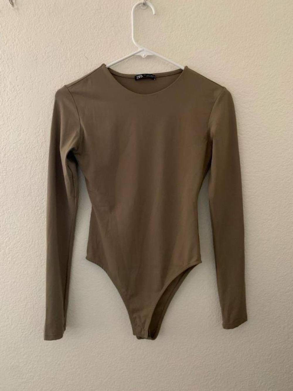 Zara Long Sleeve Bodysuit Neutral Taupe Khaki Minimalist Size S